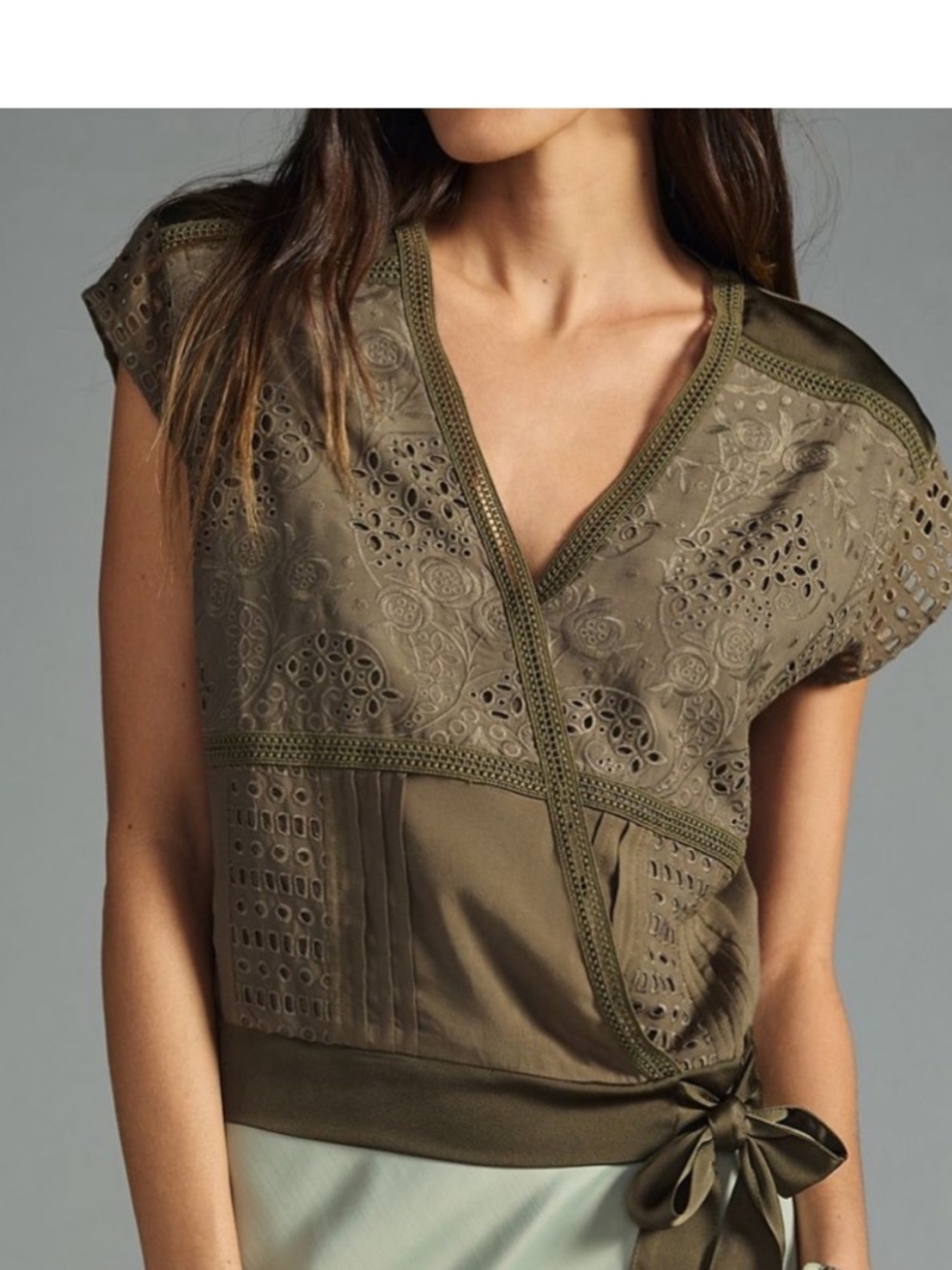 Anthropologie Tatiana Eyelet Wrap Blouse with Side Tie
